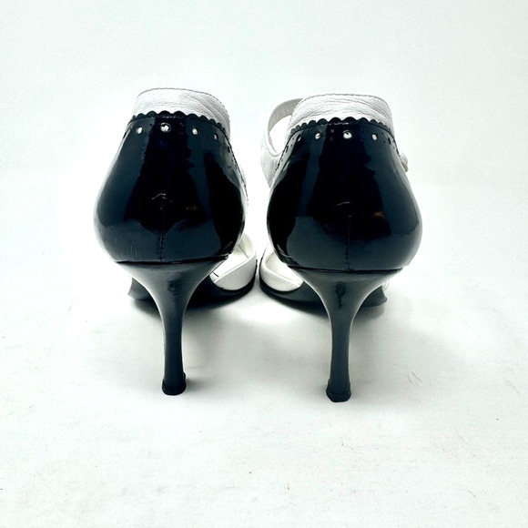 Via Spiga Heels 6.5 Black White Navarro Leather Shoe - Picture 5 of 9